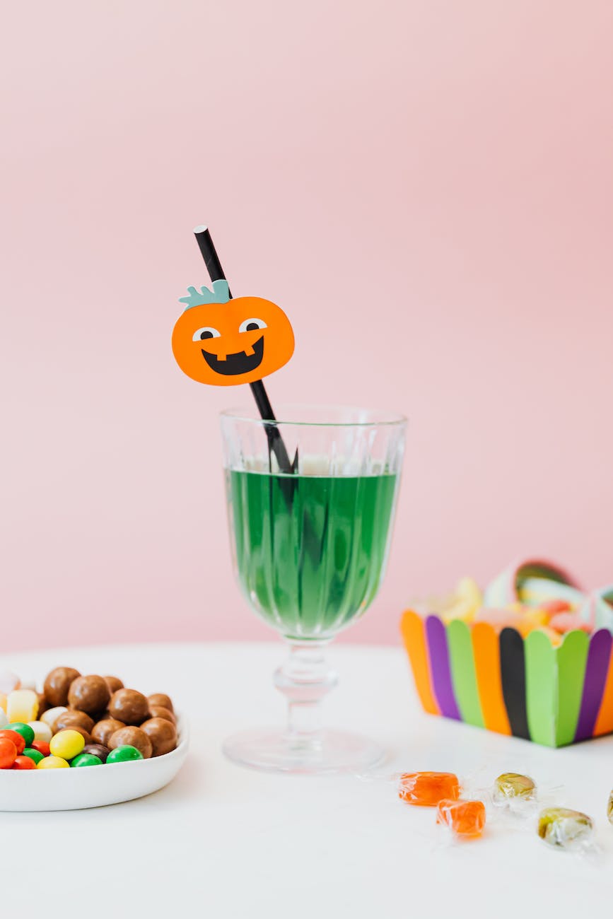 halloween candy and decorated straw